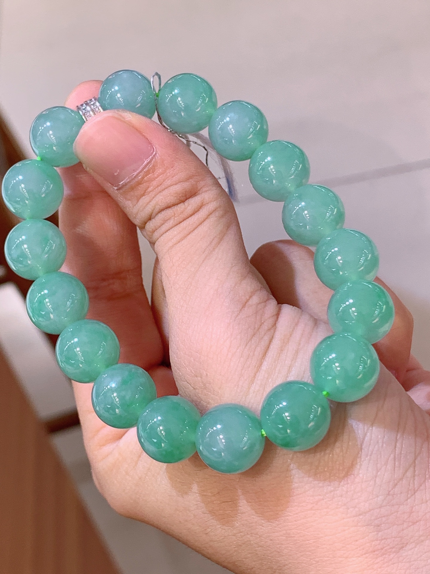 ️ 冰种绿珠珠手链，底色清新，种水细腻，圆润饱满 裸石12 42