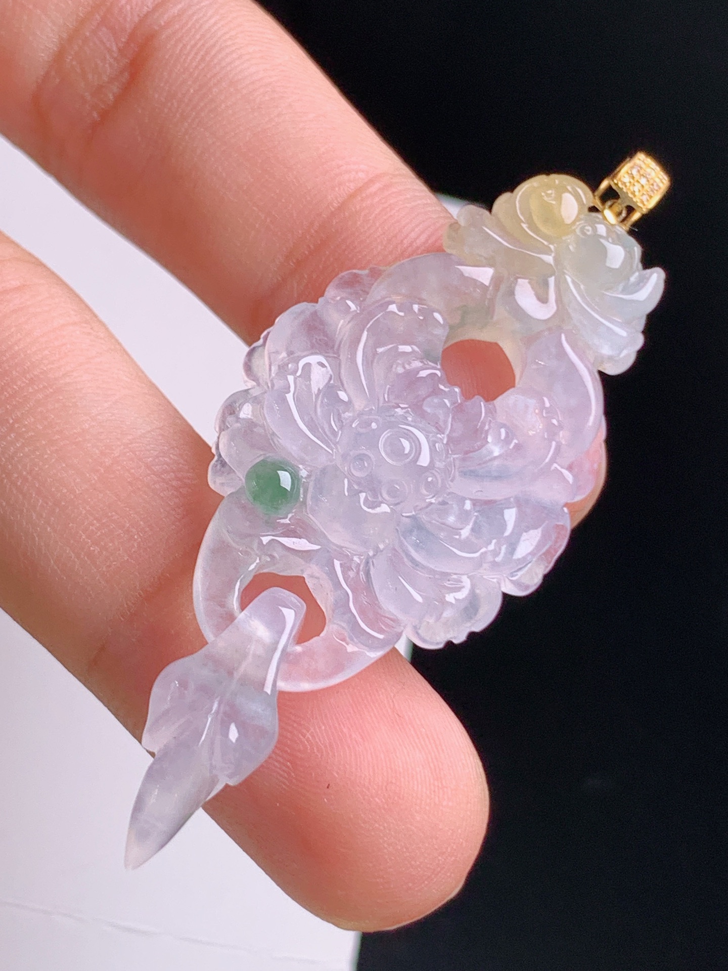 ️ 冰种飘花莲花吊坠，镂空精雕，冰透起光 530918