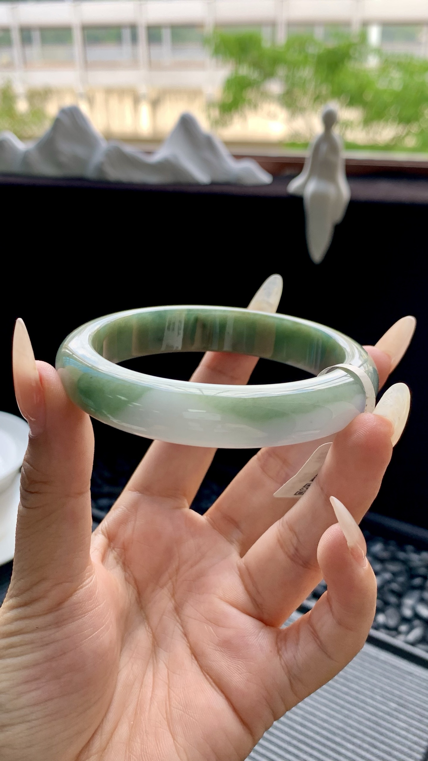 宽版紫底半山水正圈手镯成品 HYY-2954 尺寸：58.5-13-8.5