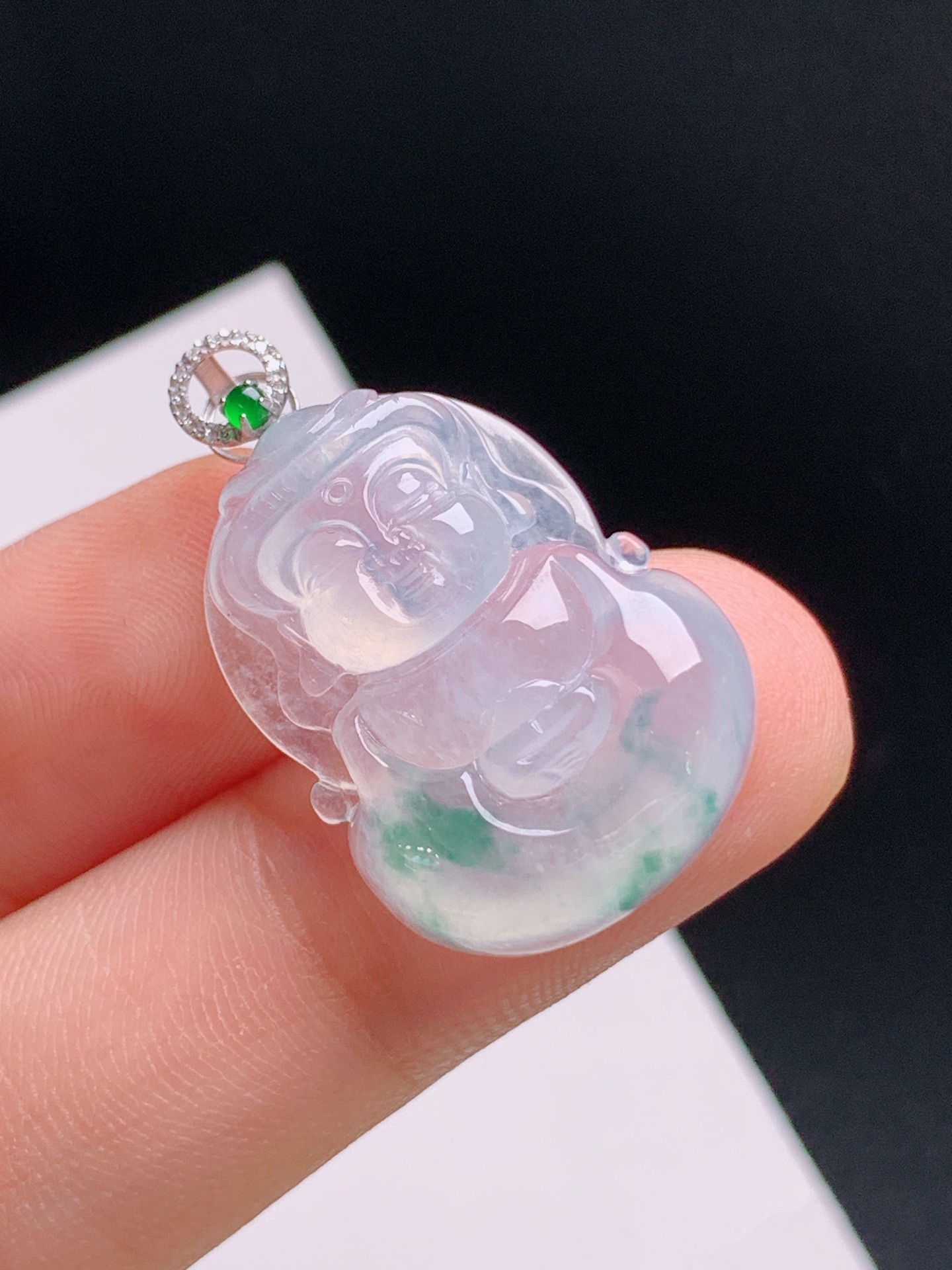 ️ 冰种飘花宝宝观音吊坠，通透起荧，品相饱满 裸石23.6-17.5-5.7 整体28.8 080