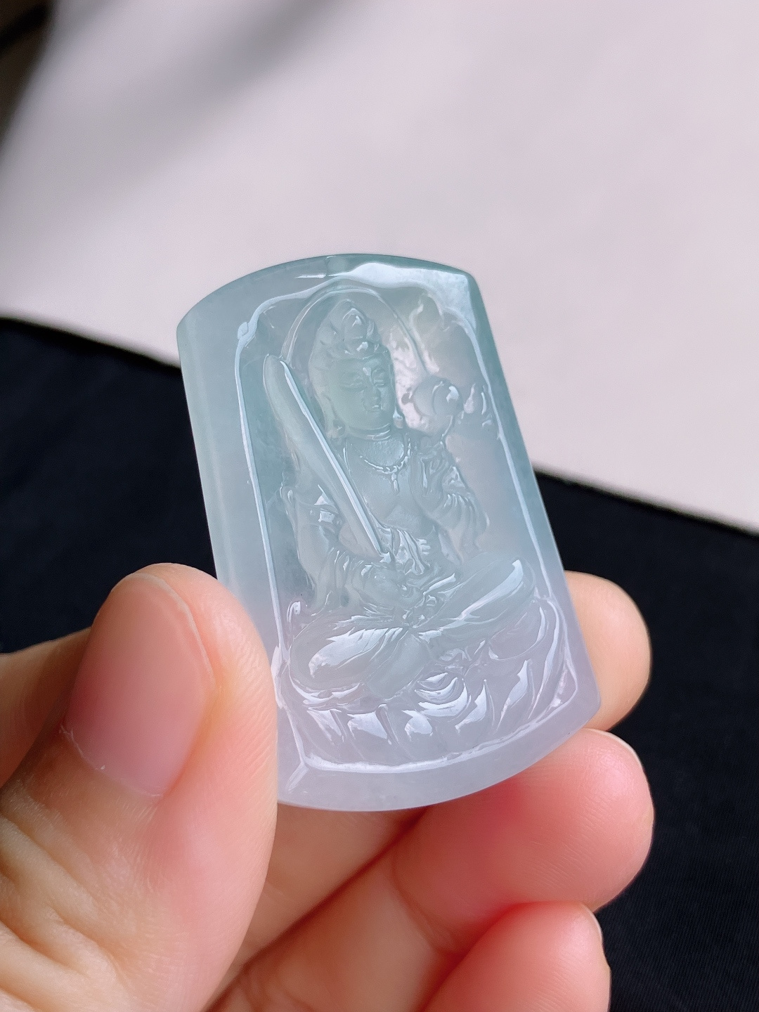 ️，白冰虚空藏观音，晶莹剔透，尺寸40.6/27.3/5.8/自然光实拍