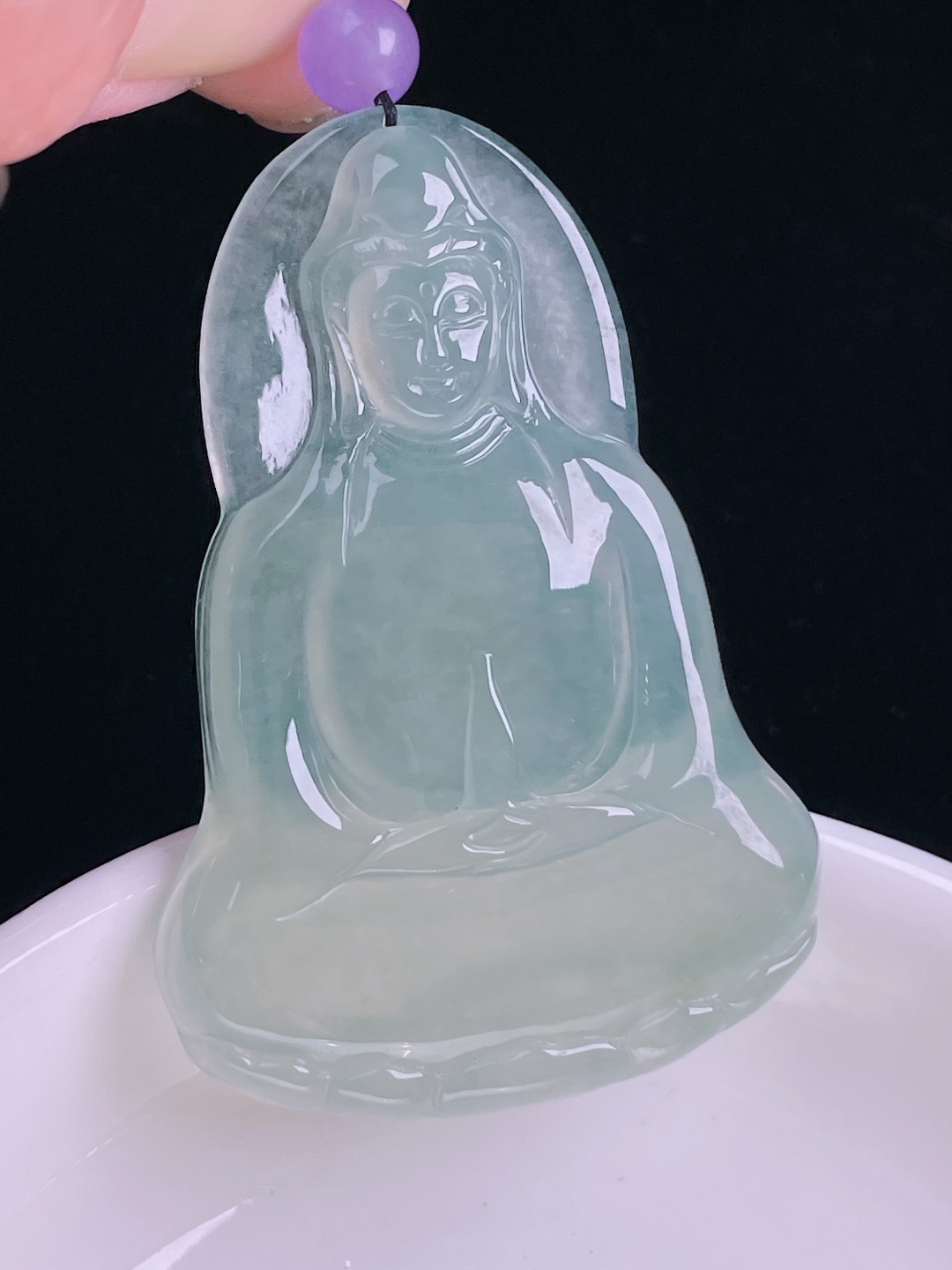 ️冰种素衣观音，老种起光，细底通透，尺寸：53.7/37.5/5.8mm1002