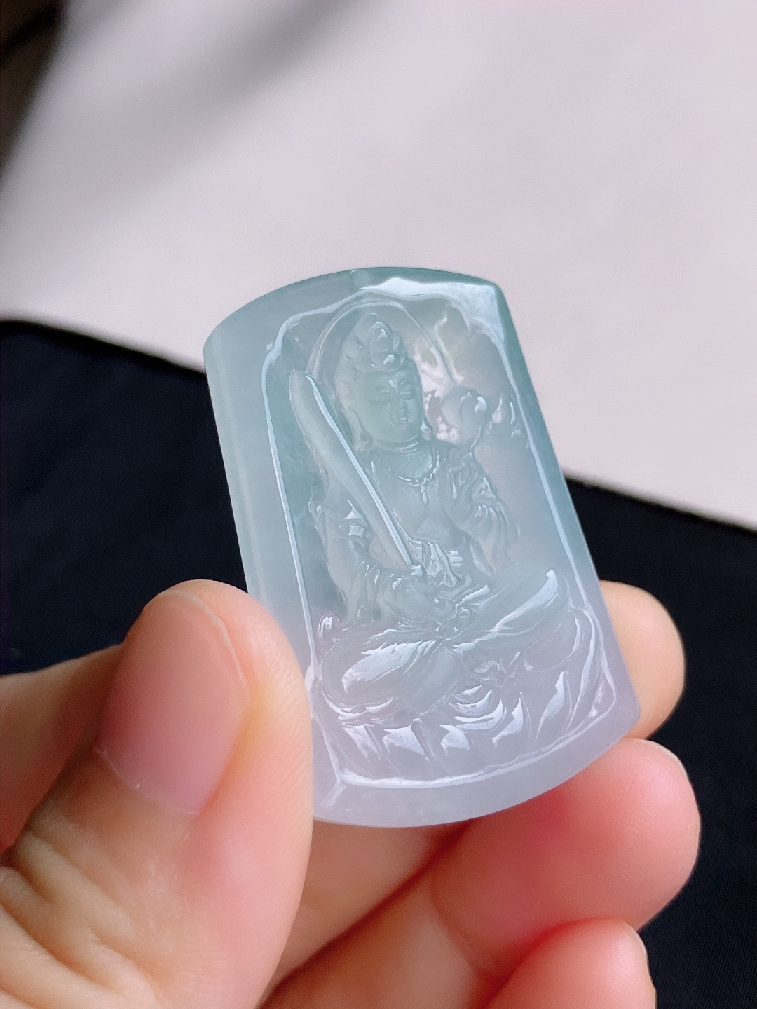 ️，白冰虚空藏观音，晶莹剔透，尺寸40.6/27.3/5.8/自然光实拍