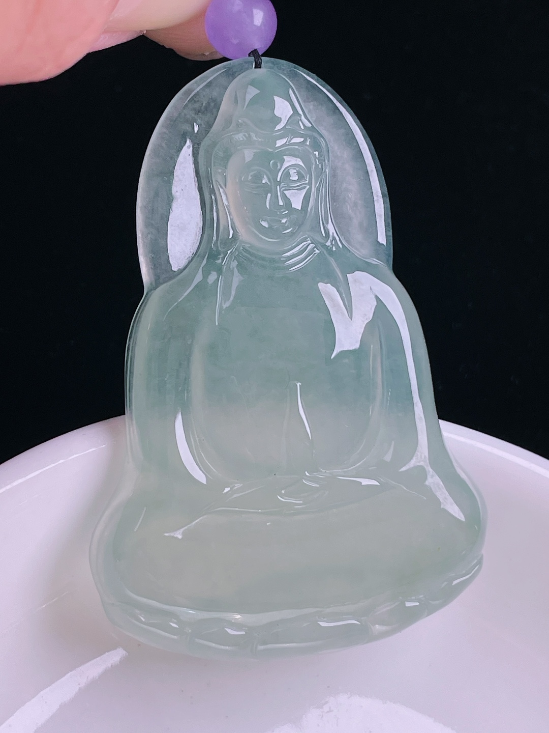 ️冰种素衣观音，老种起光，细底通透，尺寸：53.7/37.5/5.8mm1002