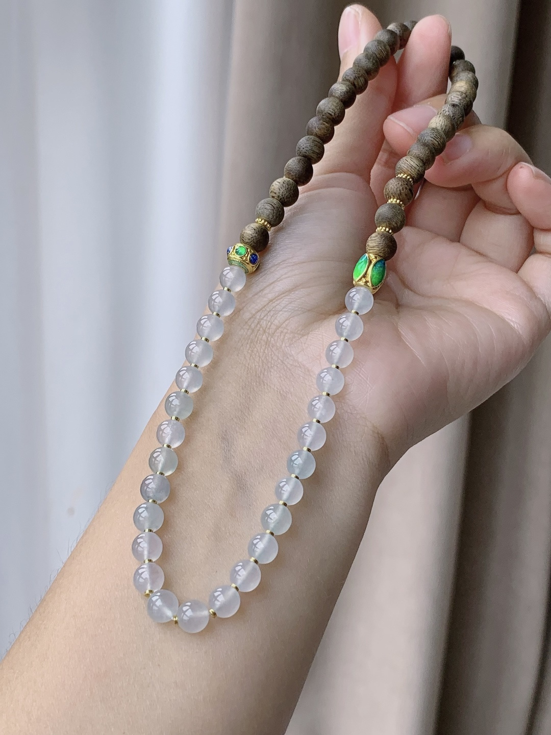 白冰手串圆珠珠子手串 缅甸 性比高 搭配木珠 足金镶嵌 尺寸5.8mm 重量13.7克