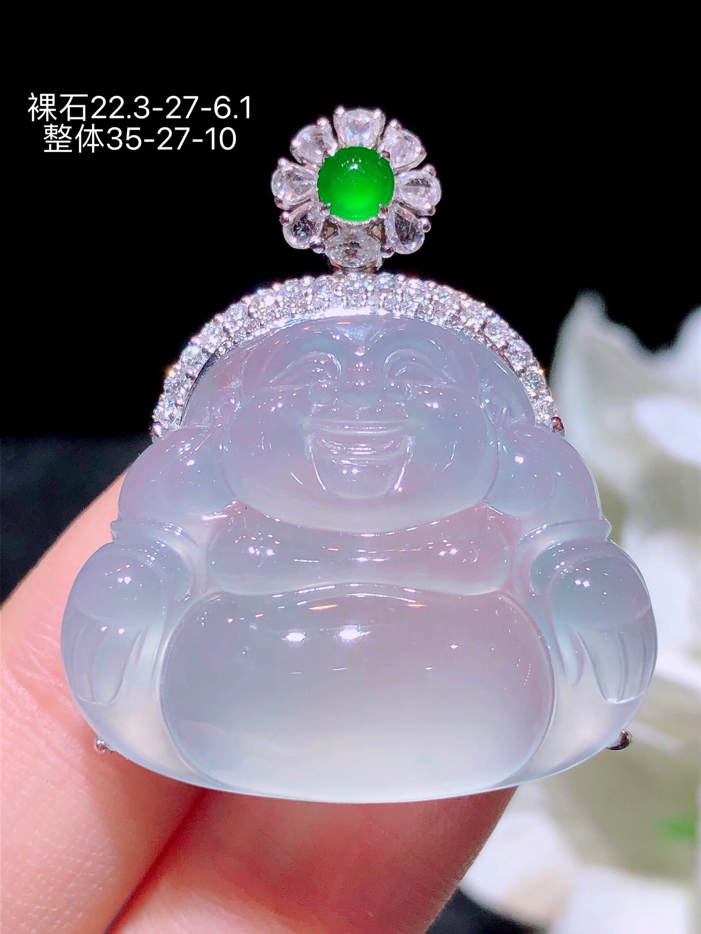 ️18K金镶 冰种佛公吊坠 无裂 水润色艳 品相饱满 配送银链苹果拍摄，实物更好看，22.3-27