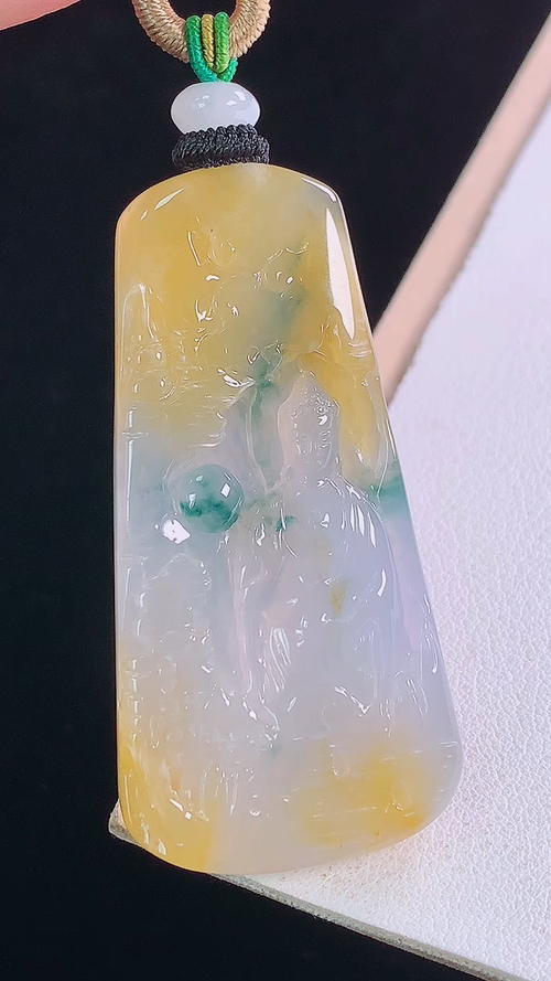 冰黄貔貅阿弥陀佛，无裂，尺寸:55.1-27.4-5.5mm 28