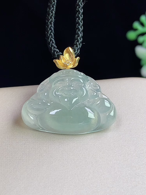 18k金镶冰晴财神爷，无裂，尺寸15.4-23-4.6mm，S03jay