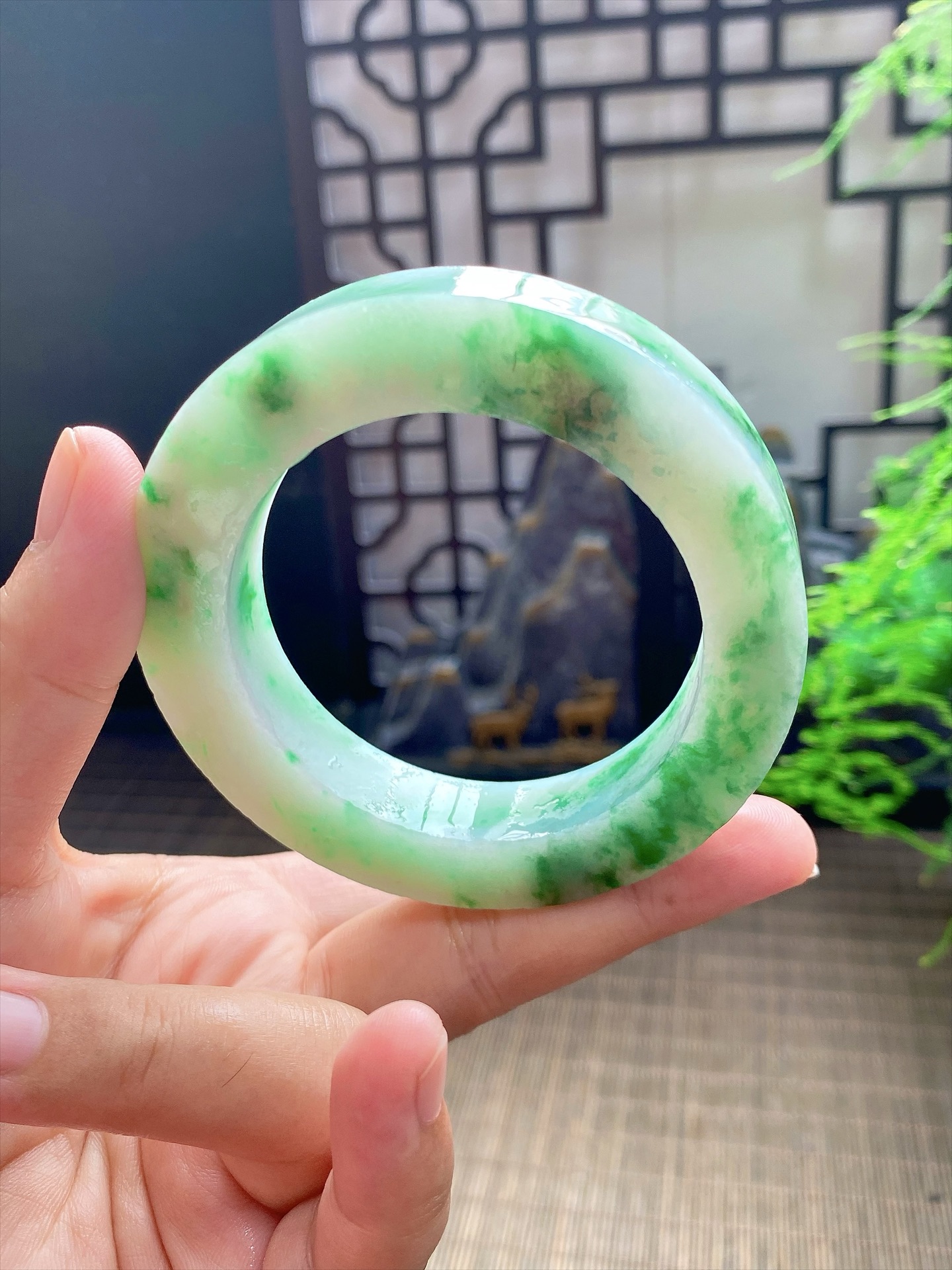 飘绿花手镯胚 尺寸54-76-12 编号JF1154-1