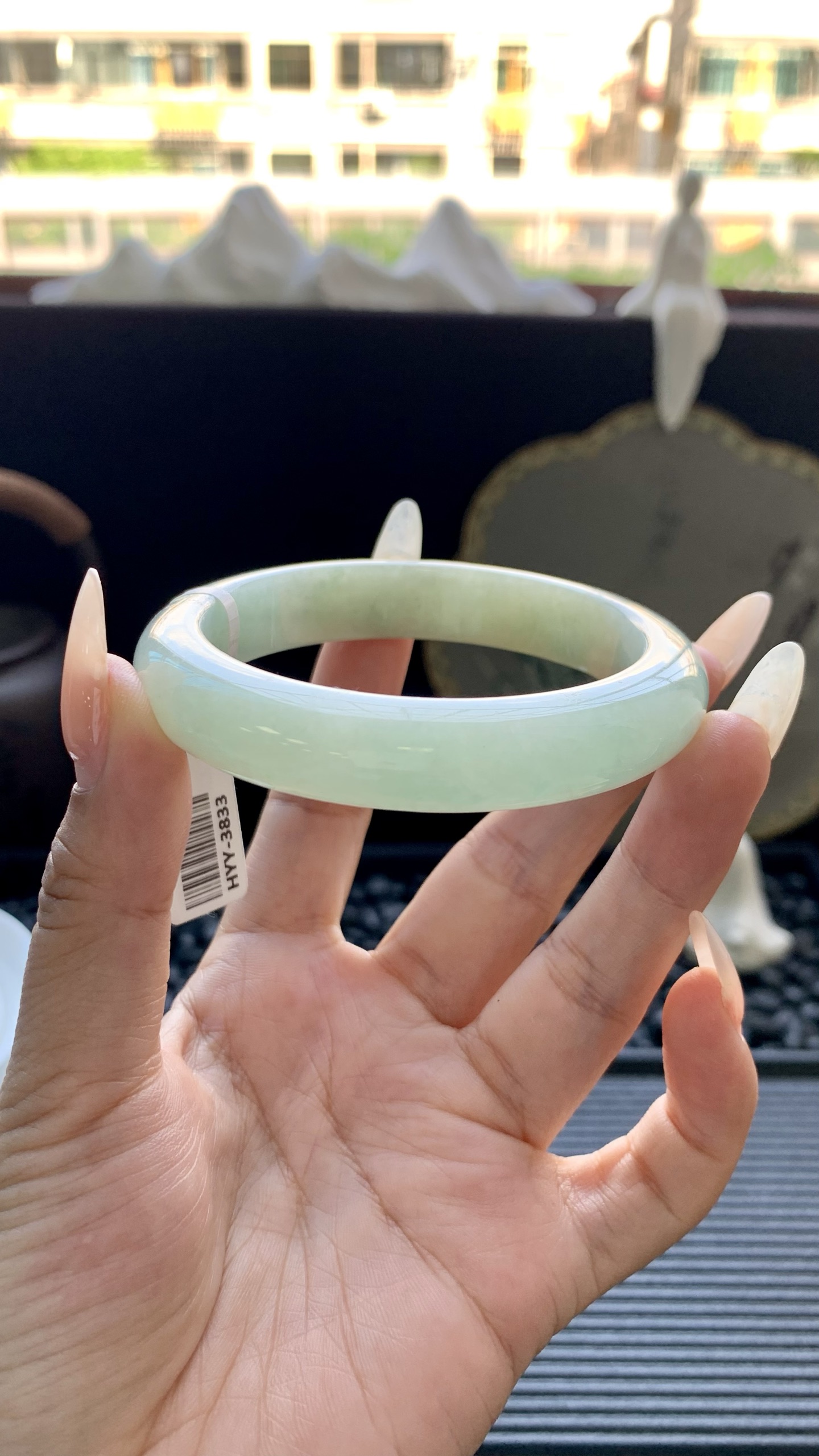 淡果绿黄翡正圈镯成品 HYY-3833 尺寸：55.5-12-8.5