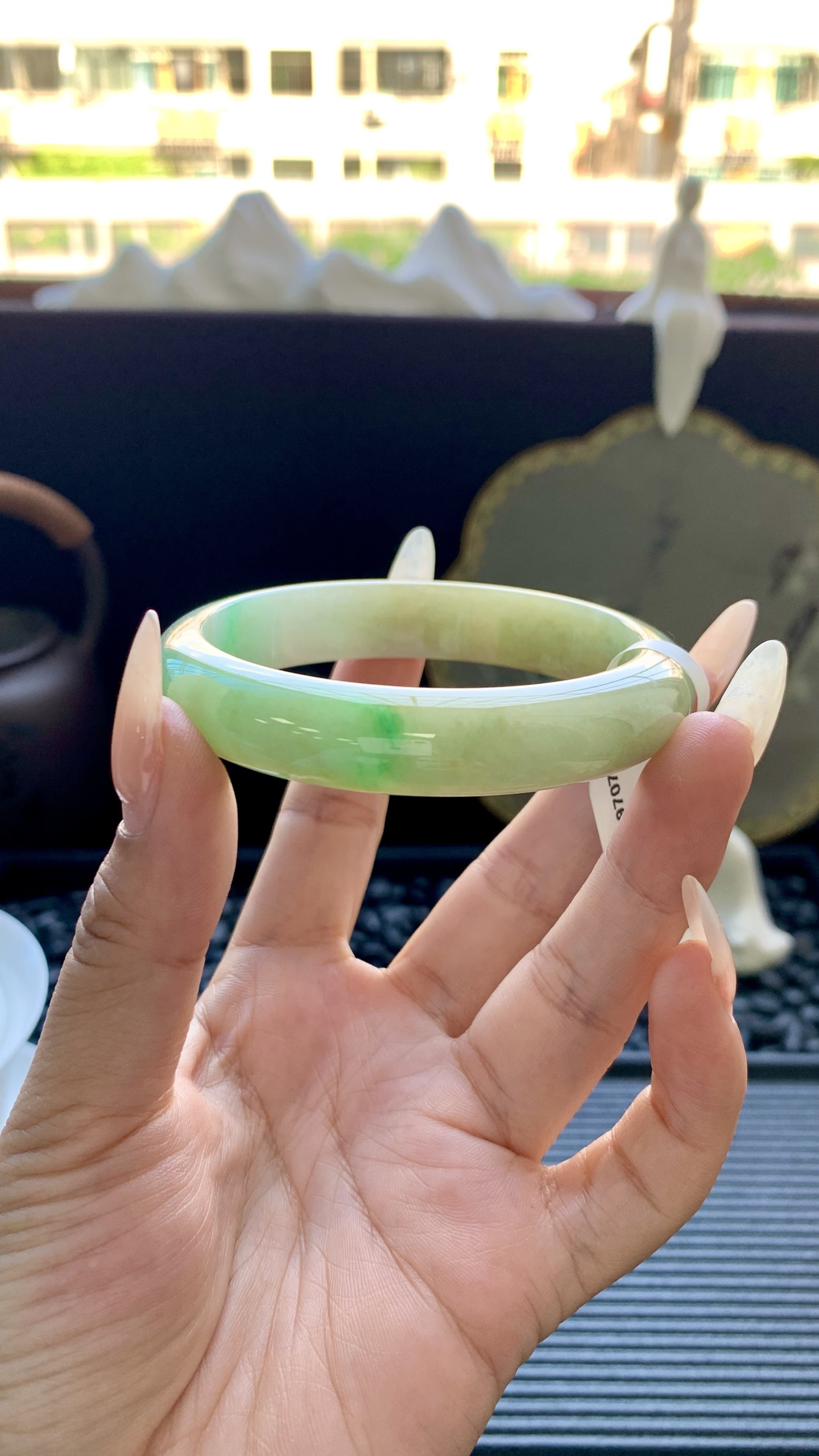 黄翡飘绿正圈镯成品 HYY-9707 尺寸：57-12-7