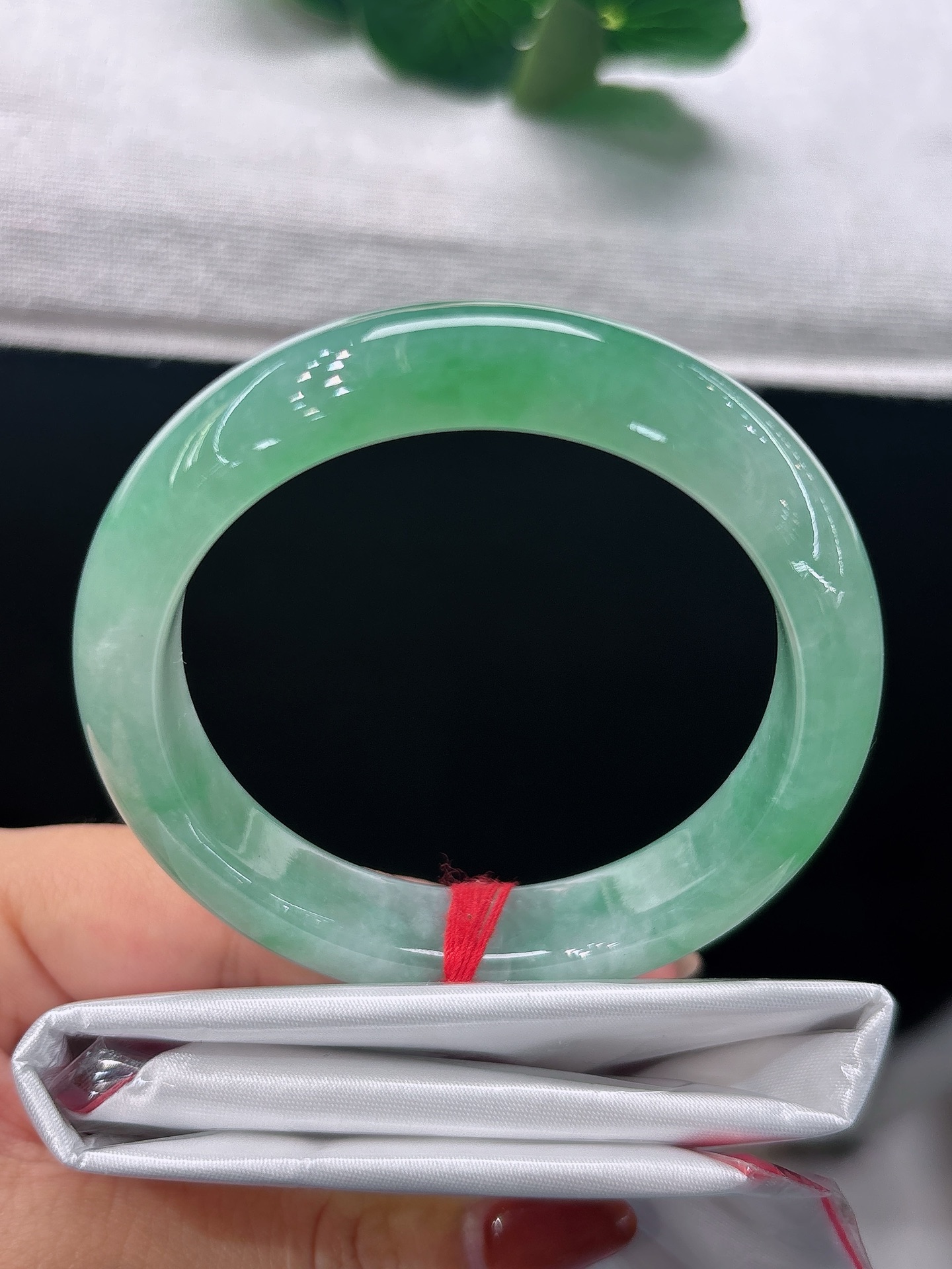 天然翡翠手镯，圈口52.6/11.7/8.2，正圈俏绿悠然漫染，生机盈盈，雅致灵动