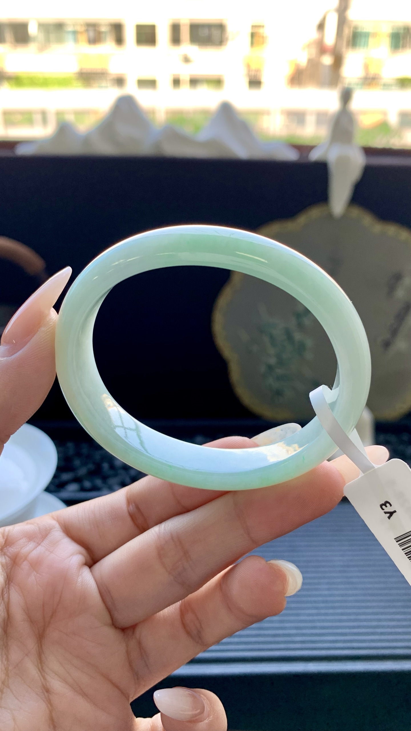 飘绿花贵妃手镯镯成品 B6928-5 尺寸：53-11-6.5