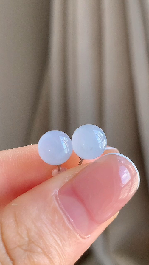 天然翡翠，冰紫珠耳钉，18k金 尺寸8 bz925