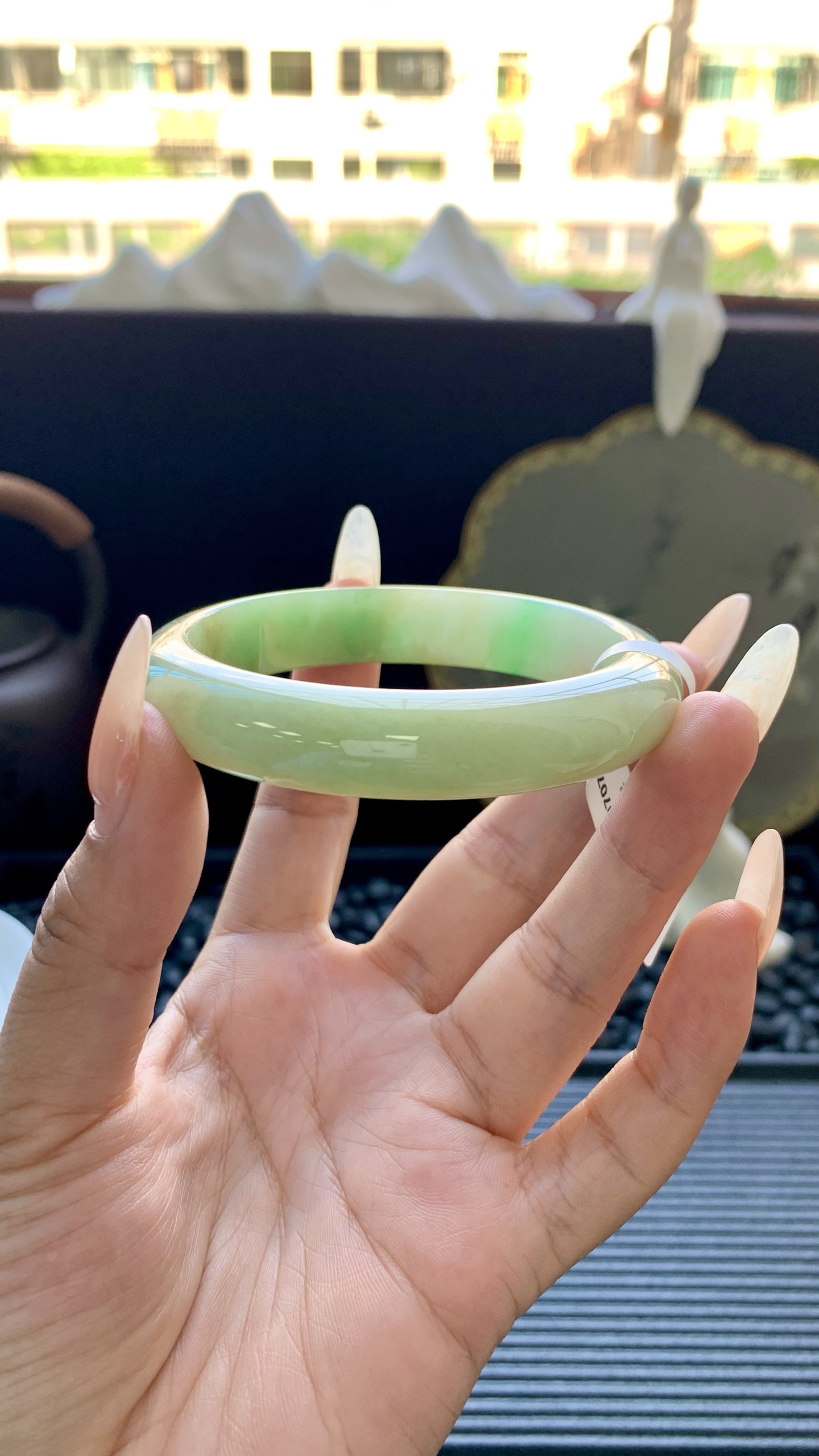 黄翡飘绿正圈镯成品 HYY-9707 尺寸：57-12-7