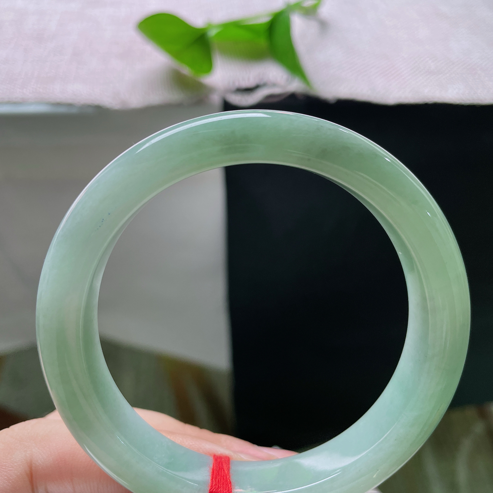 58/11.7/9，绿底正圈，完美，满圈柔和浅豆绿，色调温润统一，端庄大气，绿意内敛不张扬，百搭款。