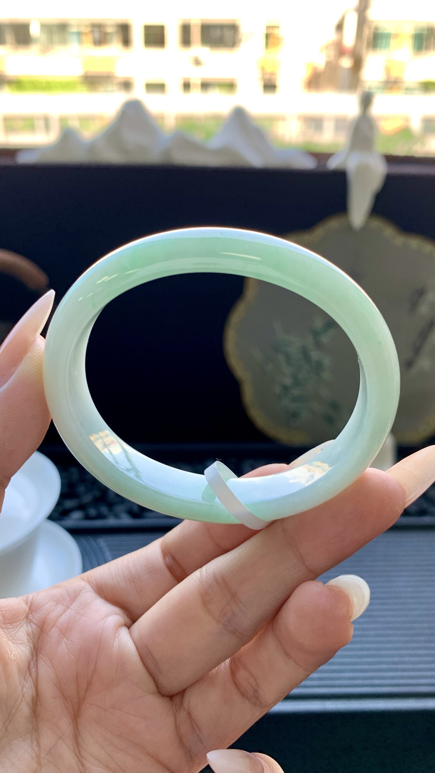飘绿花贵妃手镯镯成品 B6928-5 尺寸：53-11-6.5