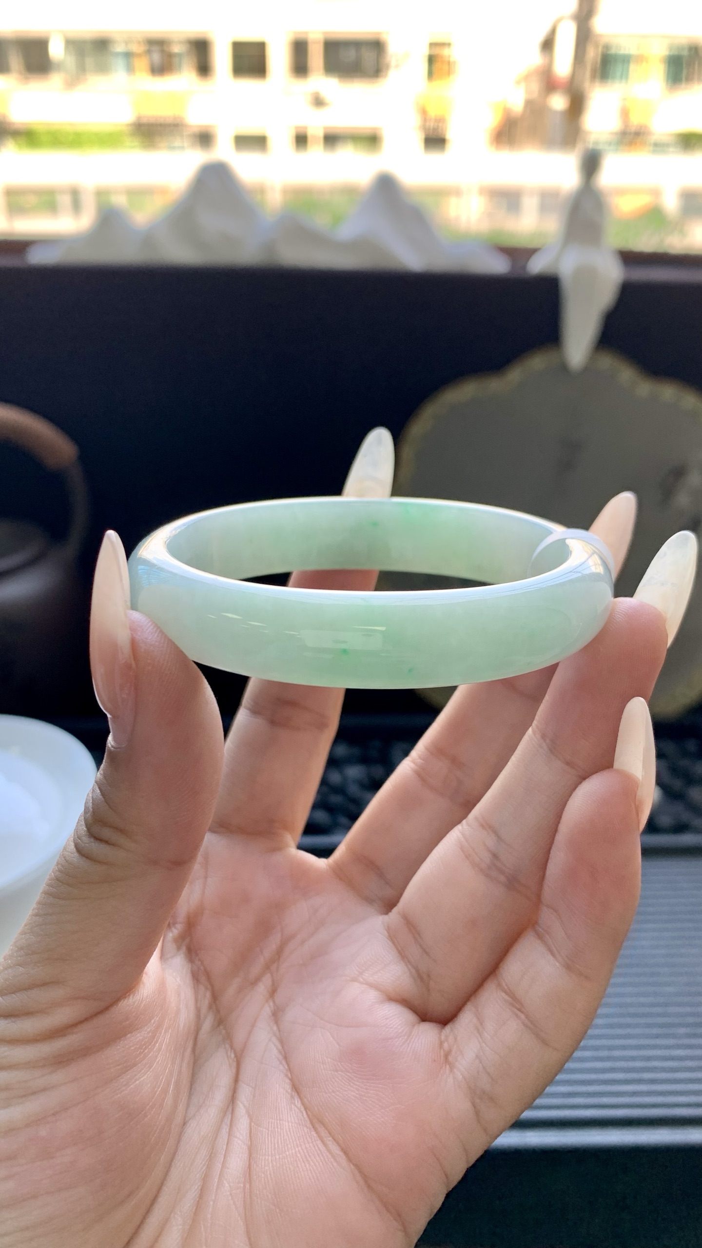 飘绿花贵妃手镯镯成品 B6928-5 尺寸：53-11-6.5