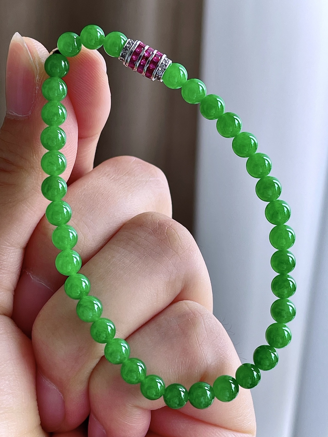 珠子冰种阳绿手链圆珠珠子手链 缅甸 性比高 尺寸4.6mm 重量8克