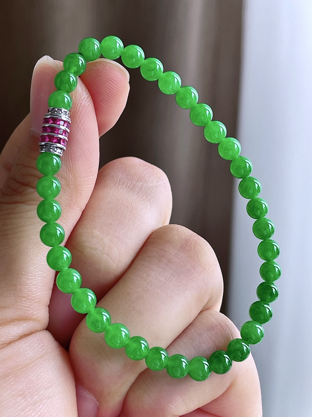 珠子冰种阳绿手链圆珠珠子手链 缅甸 性比高 尺寸4.6mm 重量8克