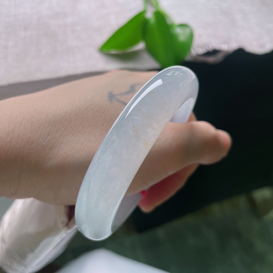 54.7/13.1/8.9，冰种正圈，一点皮纹，冰种白月光，玉质通透起光，细碎洒金添几分温柔诗意。ss59391a