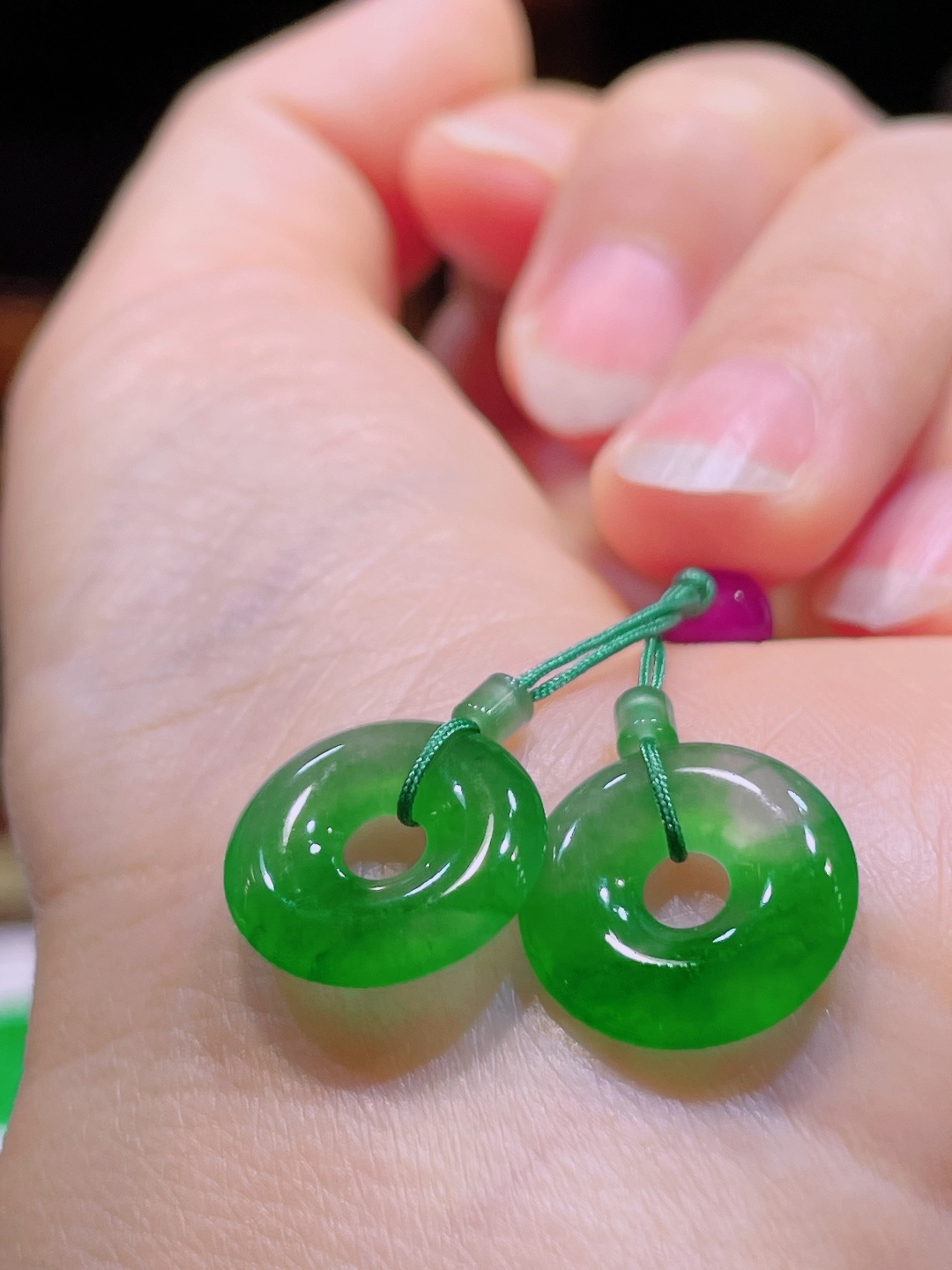 冰绿耳坠，老种起光，细底通透，尺寸：15/3mm0930