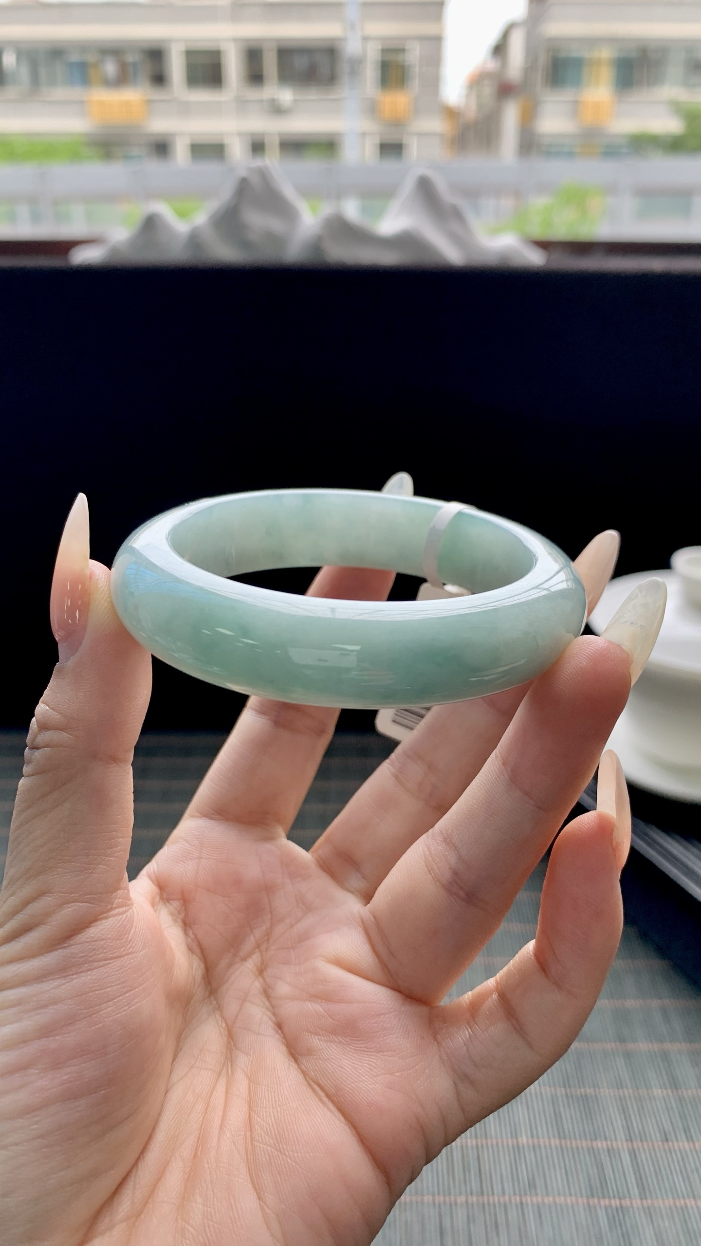 宽版晴蓝底正圈手镯成品 HY-9310 尺寸：53-14-9