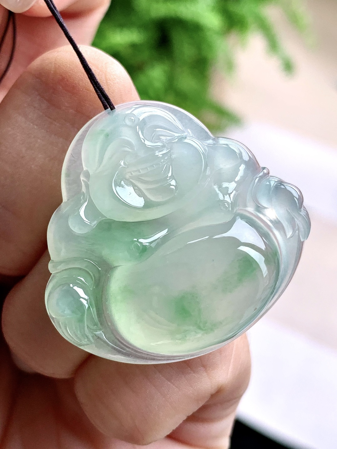 【裸石】️冰种飘绿花大佛公吊坠 【说明】缅甸 性比高 飘花 厚装 【尺寸】34.5-37.2-8 【重量】14.6克