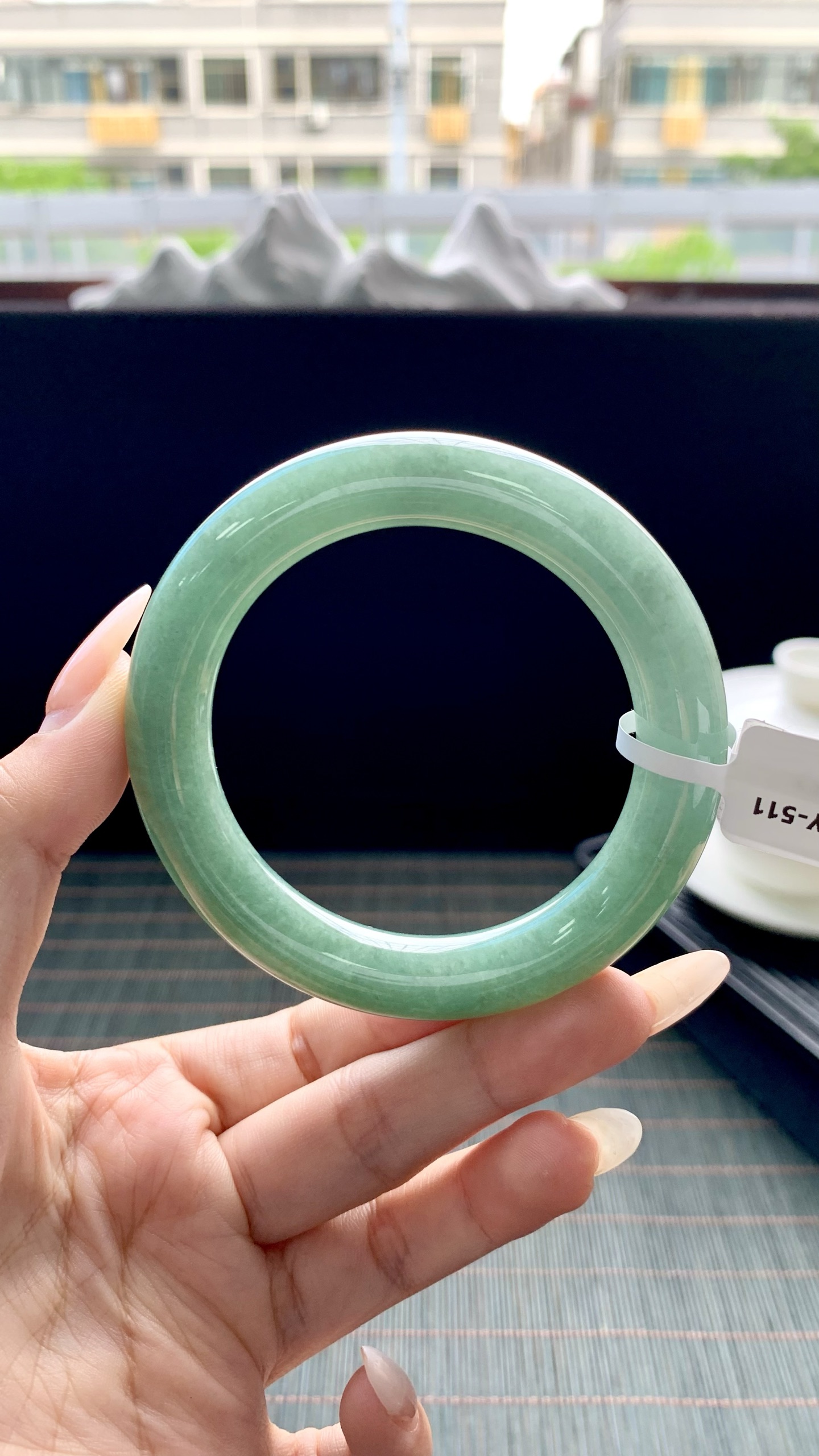 湖水绿圆条手镯成品 HYY-511 尺寸：55-11-11