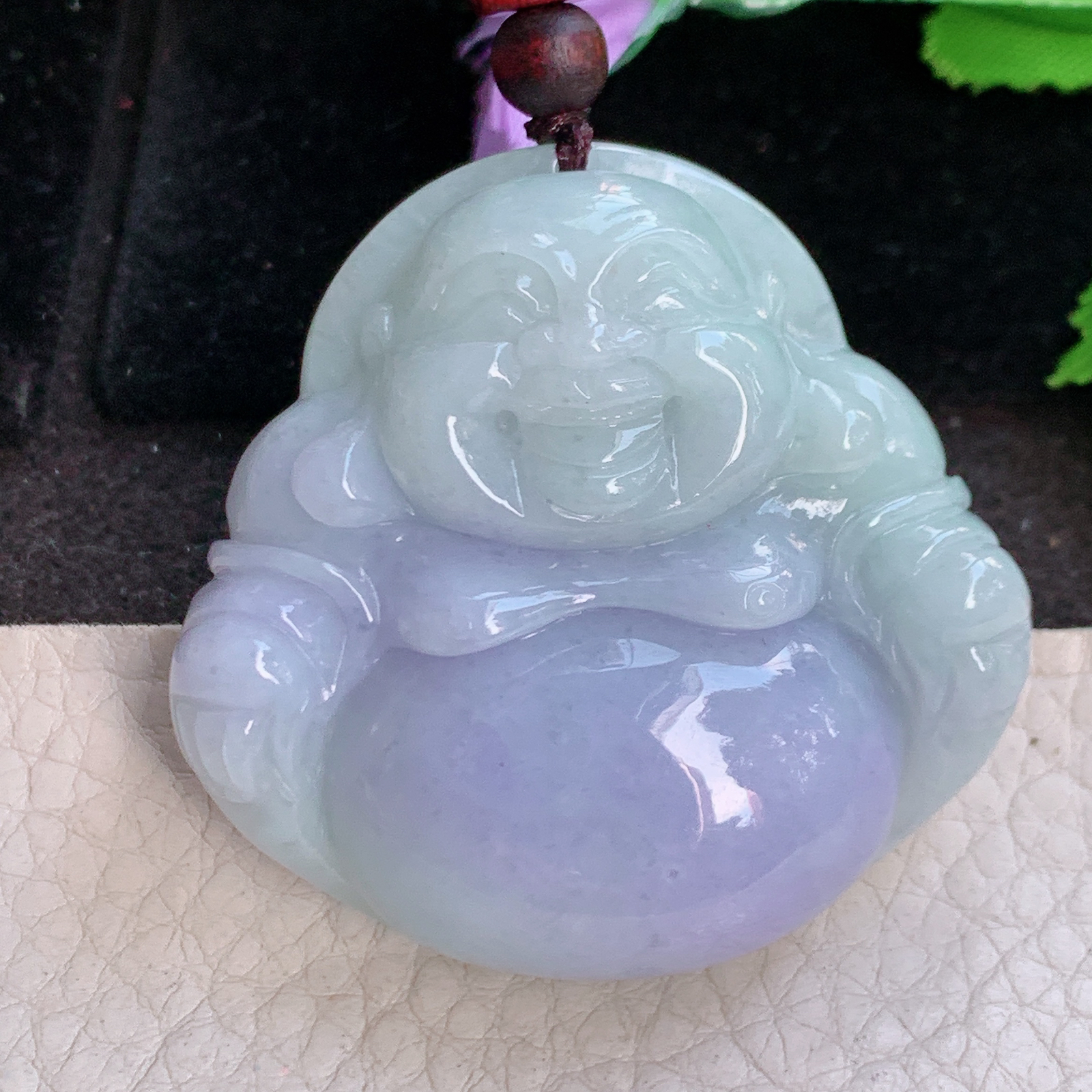 zen实拍45.8*47.5*13.3精雕缅甸翡翠饱满春带彩大佛公玉吊坠 毛衣坠