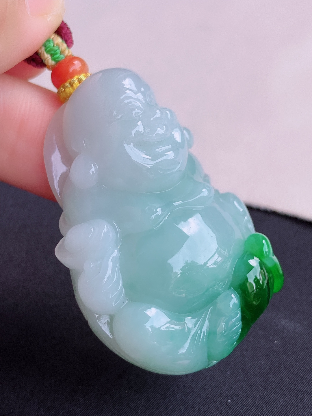 ️，翠绿布袋佛，饱满大气，尺寸49/30/17.3/自然光实拍