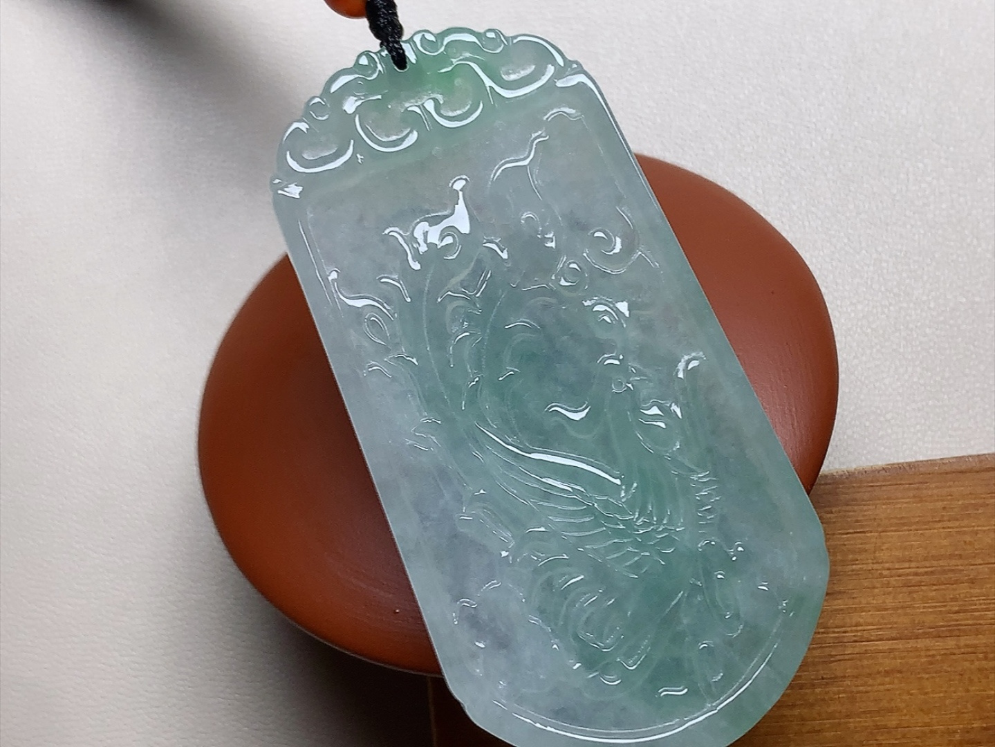 ️ 冰种冰绿龙凤呈祥 色泽漂亮，雕工细致，无裂尺寸60*30.8*4.3