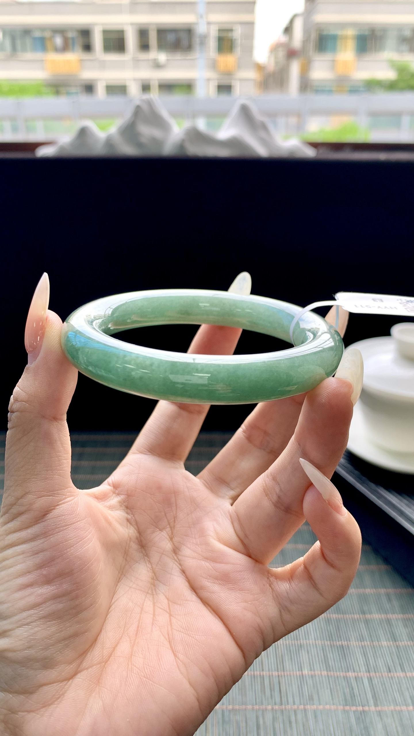 湖水绿圆条手镯成品 HYY-511 尺寸：55-11-11
