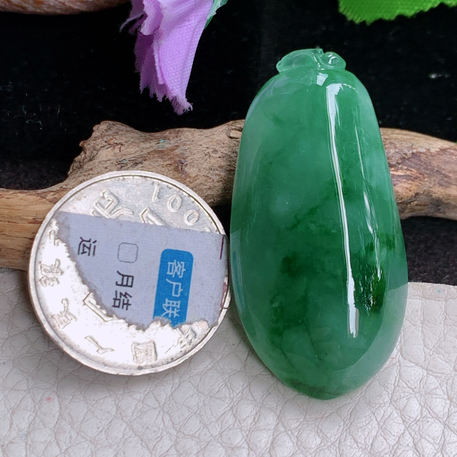 Lz实拍42.6*21*12缅甸翡翠大福瓜吊坠冰飘花饱满圆润福禄平安坠