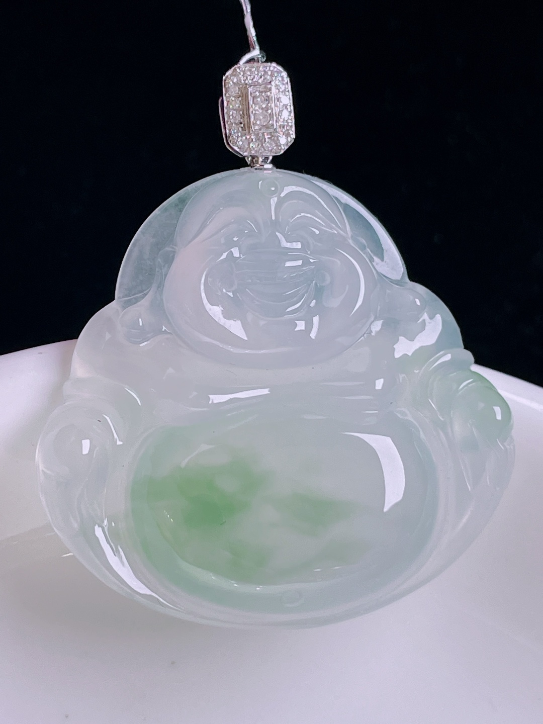 飘花佛公，18k镶嵌，老种起光，细底通透，尺寸：37.2裸石29.6/32/5.8mm1005