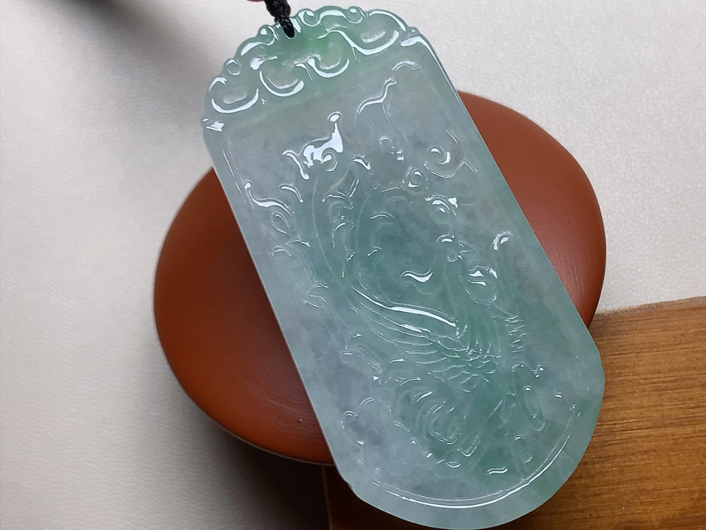 ️ 冰种冰绿龙凤呈祥 色泽漂亮，雕工细致，无裂尺寸60*30.8*4.3