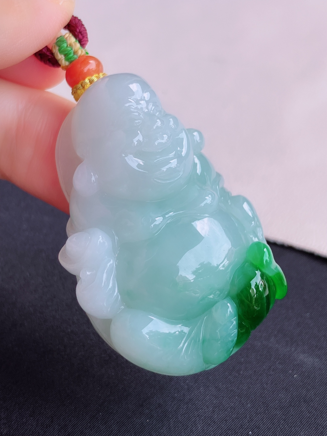 ️，翠绿布袋佛，饱满大气，尺寸49/30/17.3/自然光实拍