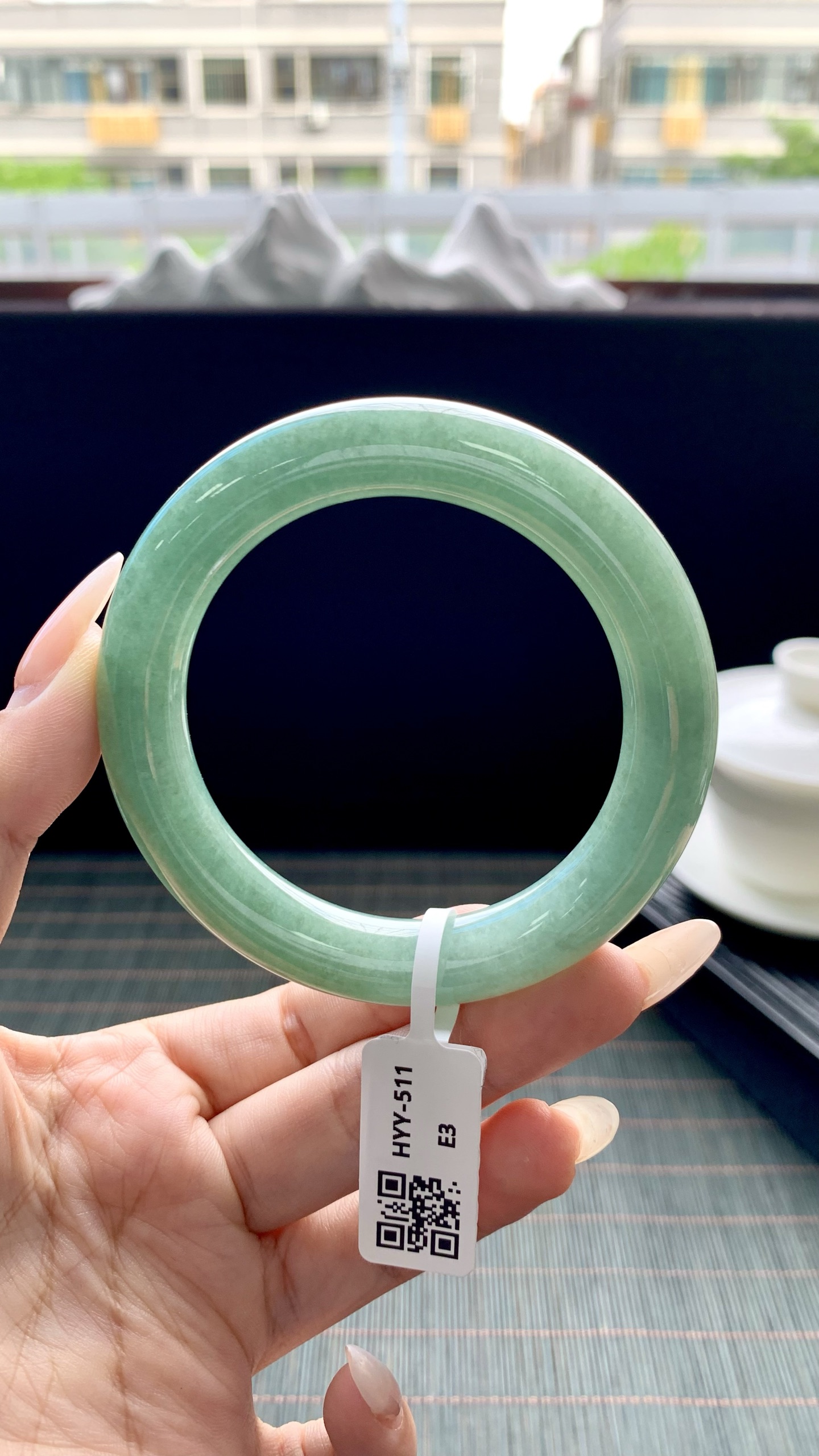 湖水绿圆条手镯成品 HYY-511 尺寸：55-11-11