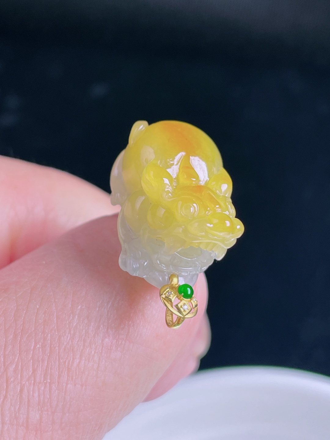 ️冰黄貔貅，18k镶嵌，老种起光，细底通透，尺寸：25.8裸石20/12.5/12.7mm1005