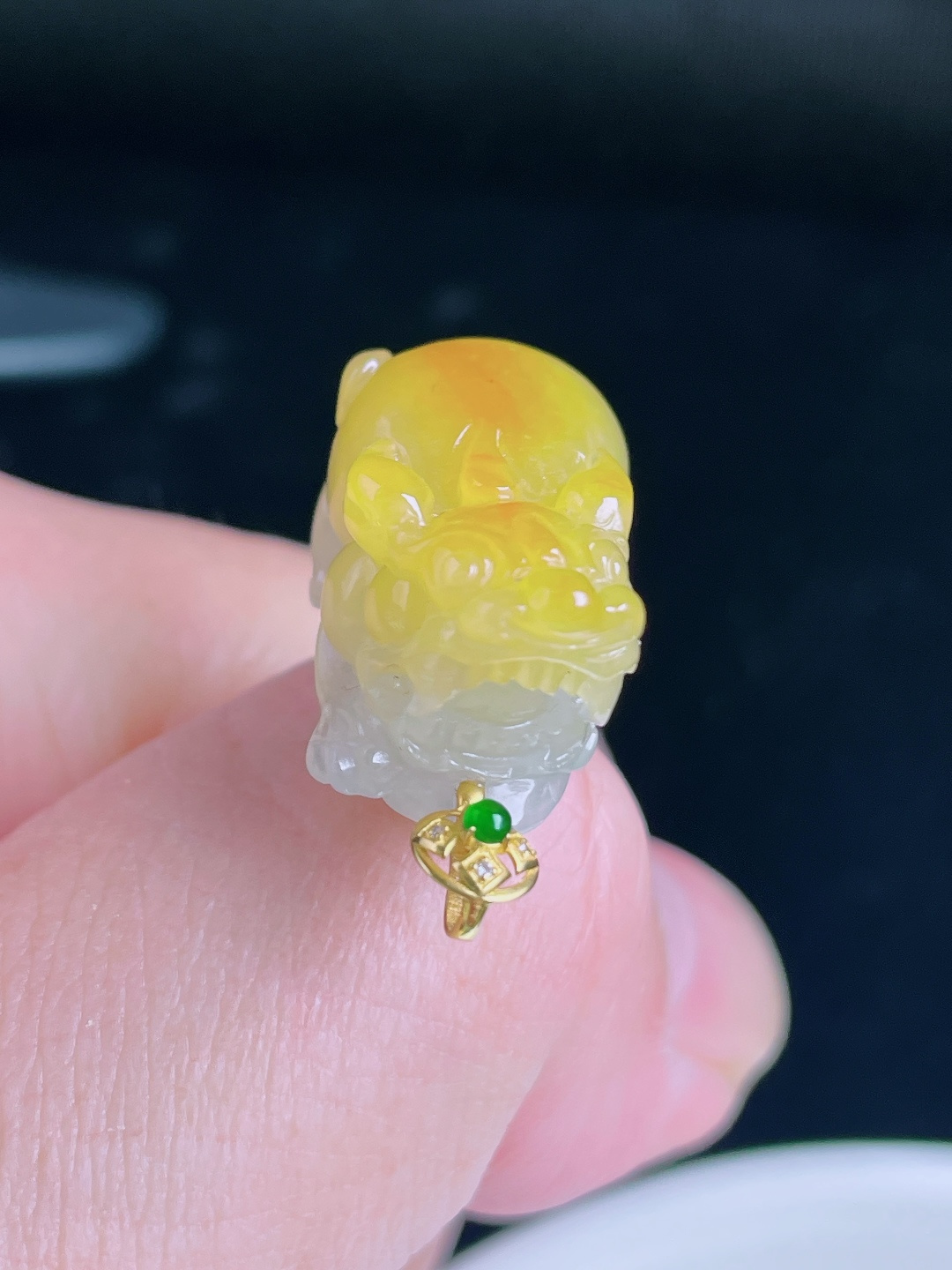️冰黄貔貅，18k镶嵌，老种起光，细底通透，尺寸：25.8裸石20/12.5/12.7mm1005