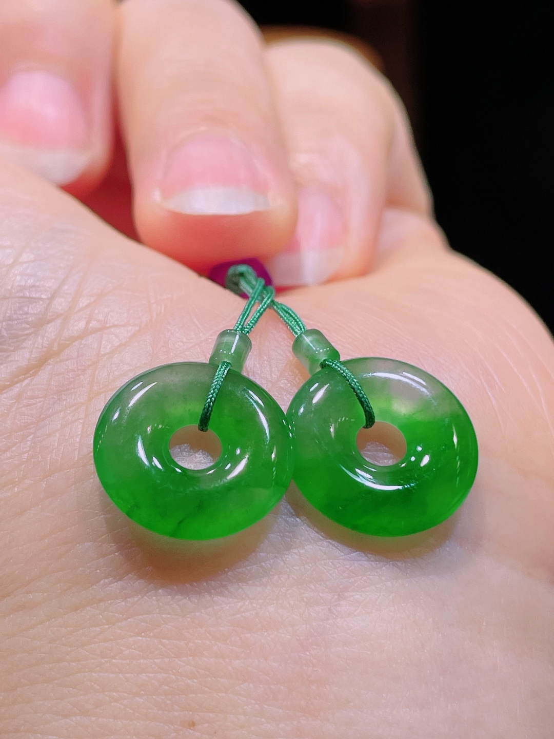 冰绿耳坠，老种起光，细底通透，尺寸：15/3mm0930