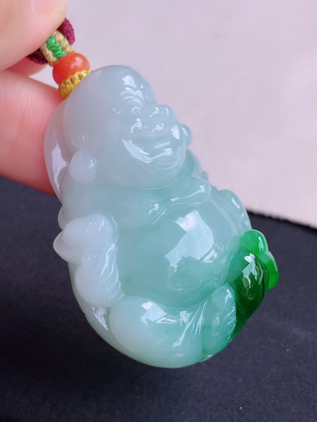️，翠绿布袋佛，饱满大气，尺寸49/30/17.3/自然光实拍