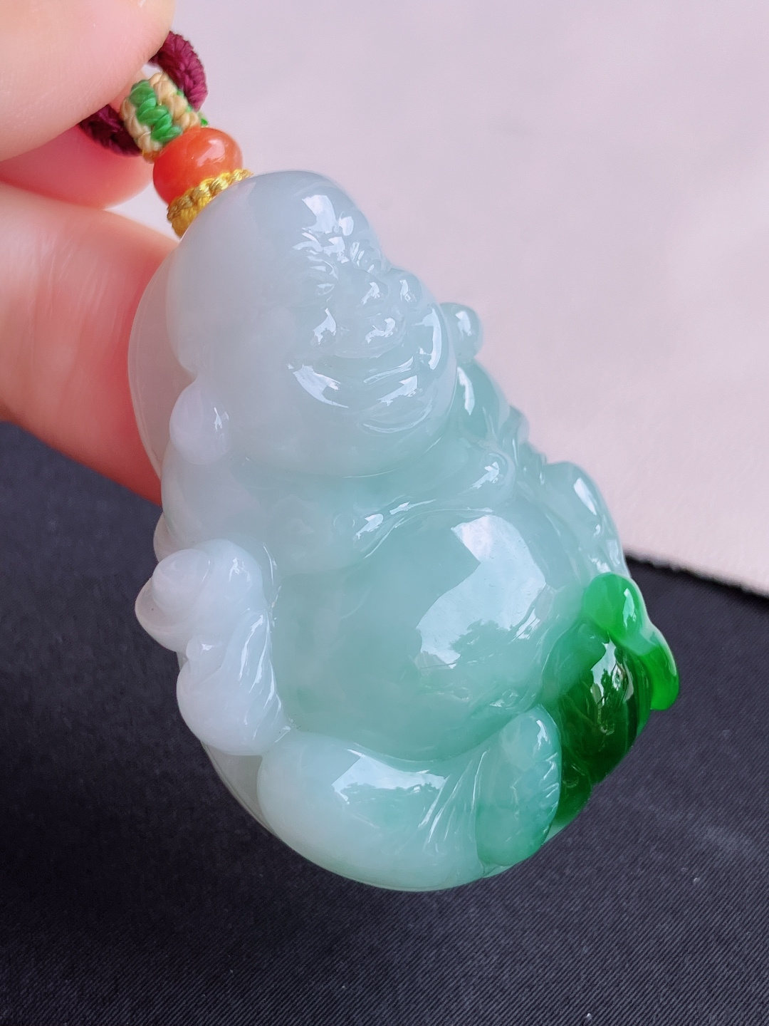 ️，翠绿布袋佛，饱满大气，尺寸49/30/17.3/自然光实拍