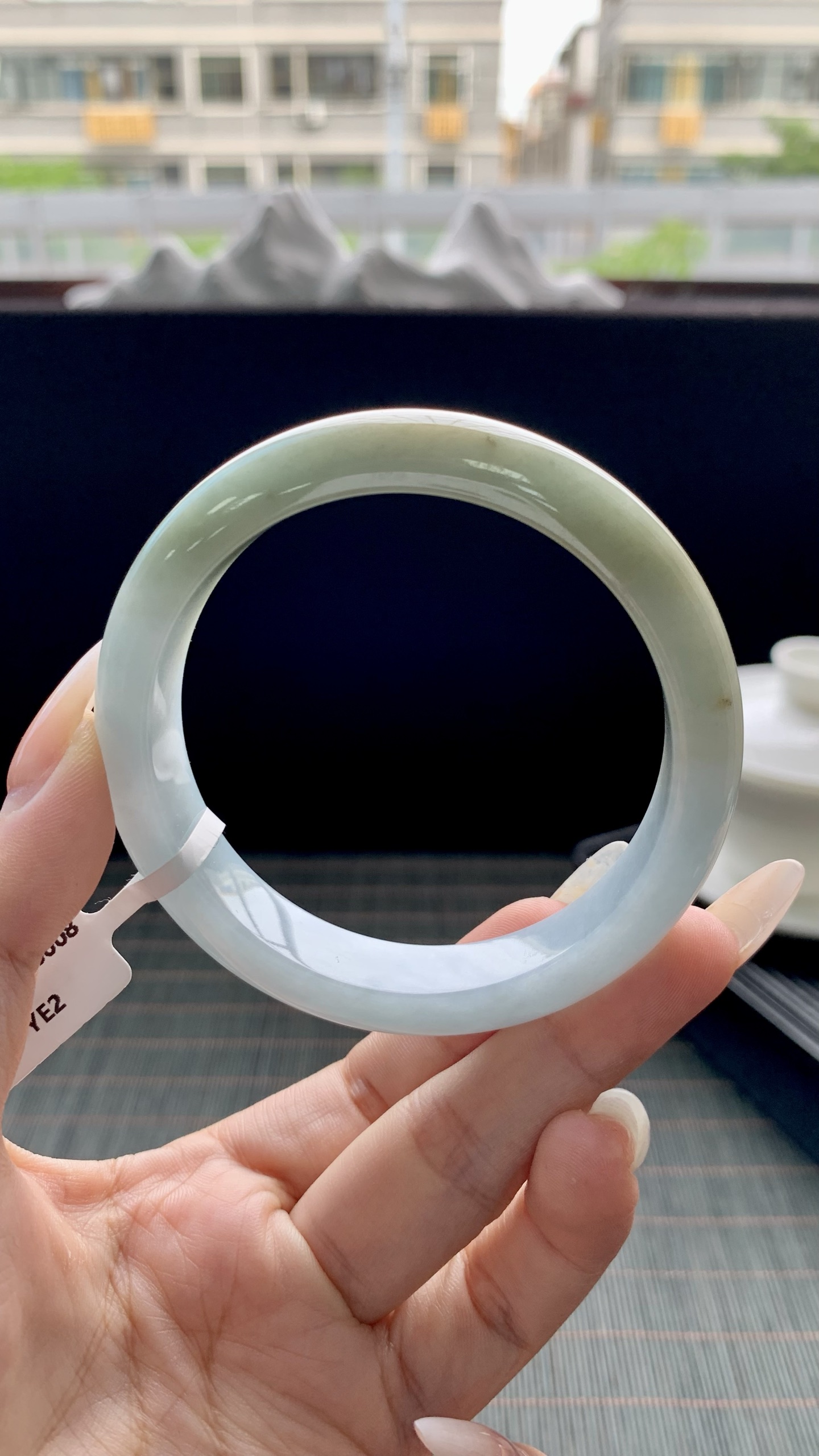 黄翡半山水正圈手镯成品 HYY-6008 尺寸：57-12-8