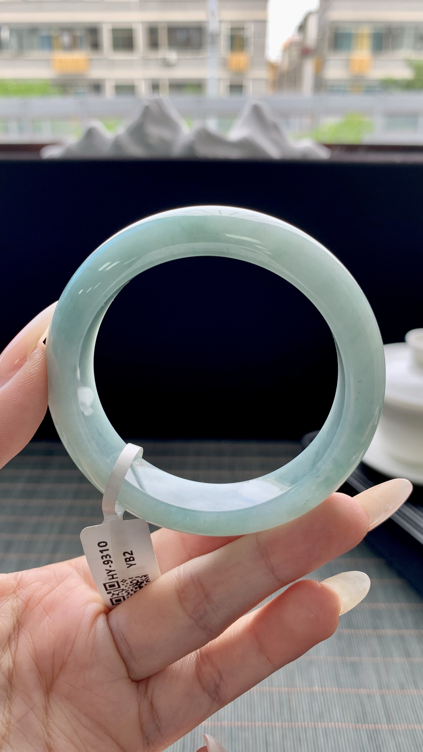 宽版晴蓝底正圈手镯成品 HY-9310 尺寸：53-14-9