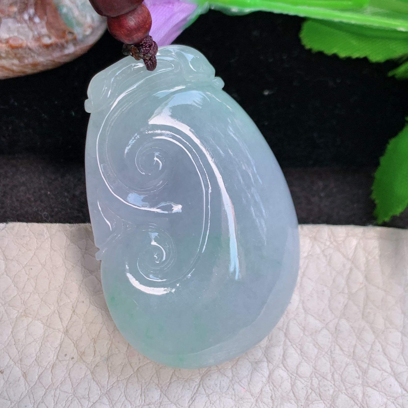 zen实拍50.6*33.9*9精雕缅甸翡翠饱满春带彩大如意玉吊坠 毛衣坠