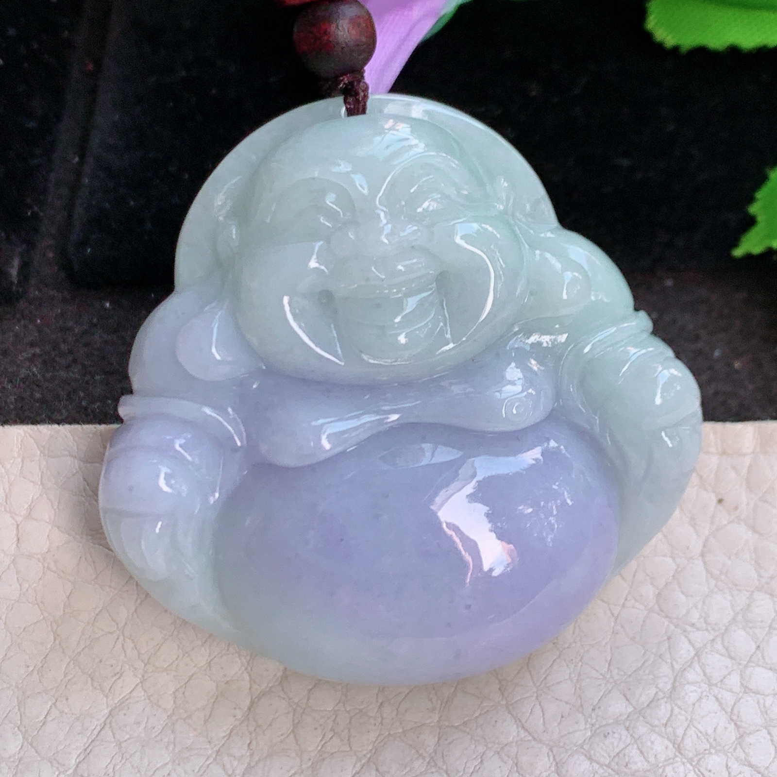 zen实拍45.8*47.5*13.3精雕缅甸翡翠饱满春带彩大佛公玉吊坠 毛衣坠