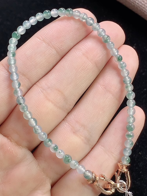 冰飘花玉珠手链，尺寸3.4mm，S05mhy