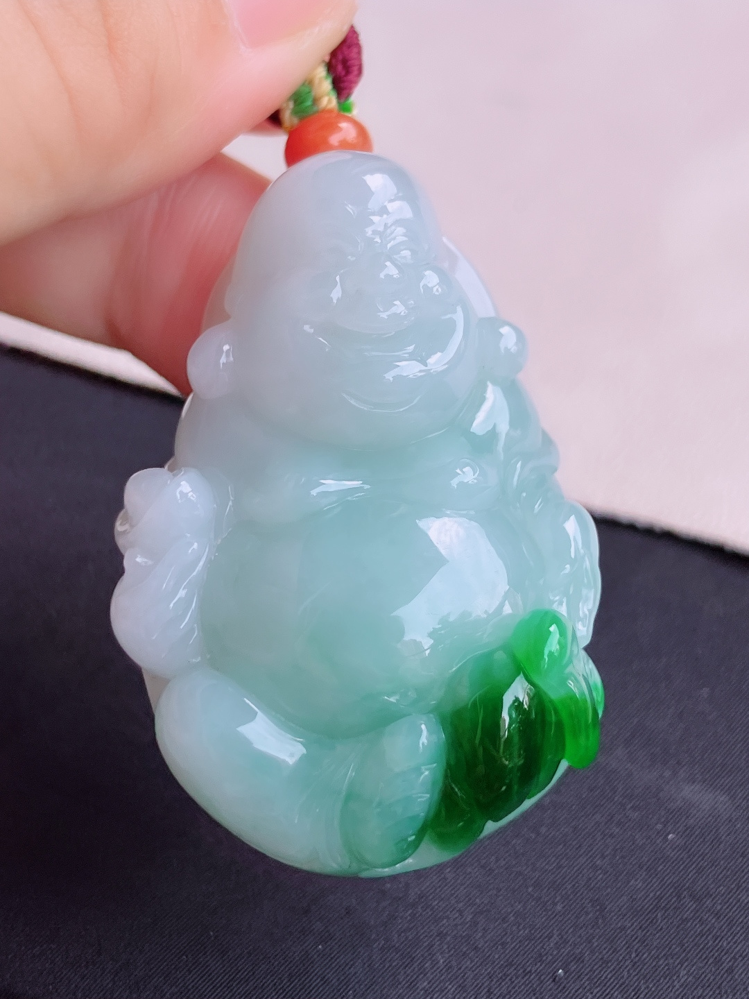 ️，翠绿布袋佛，饱满大气，尺寸49/30/17.3/自然光实拍