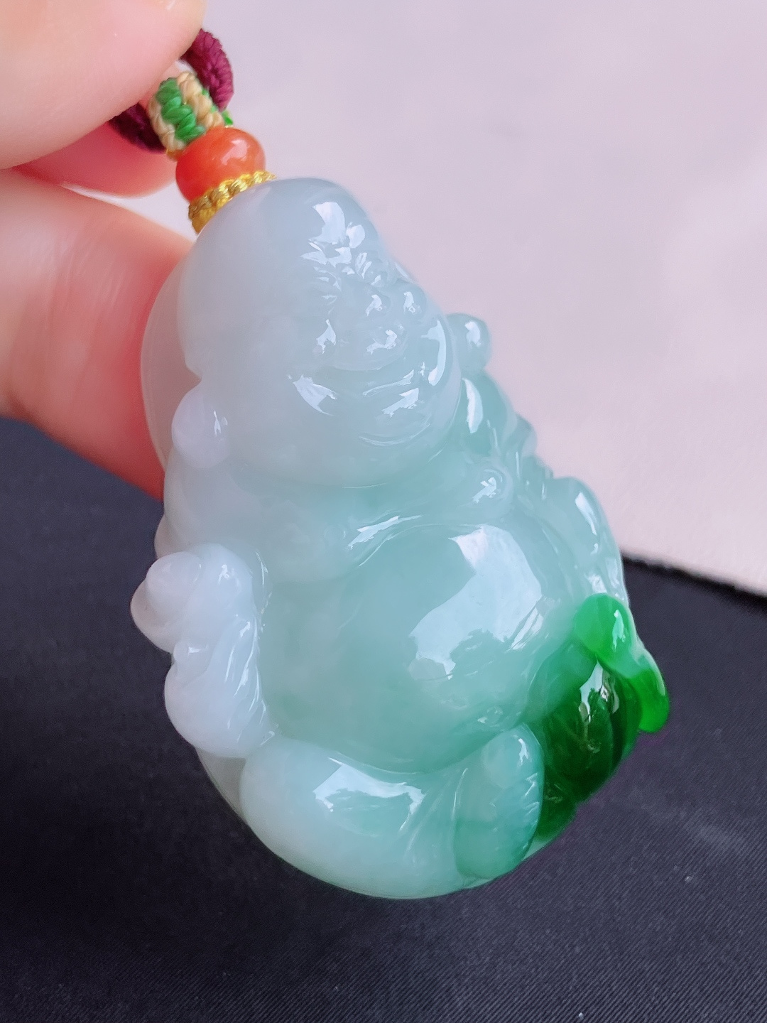 ️，翠绿布袋佛，饱满大气，尺寸49/30/17.3/自然光实拍